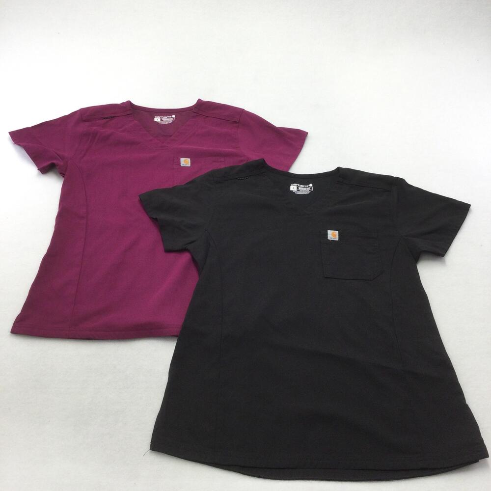 Carhartt Shirt Womens Small Black Purple V Neck Short Sleeve Tunic Lot 2